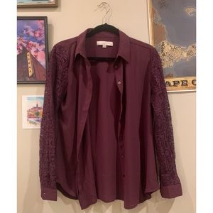 NWOT LOFT Purple Lace Sleeve Button Down Blouse